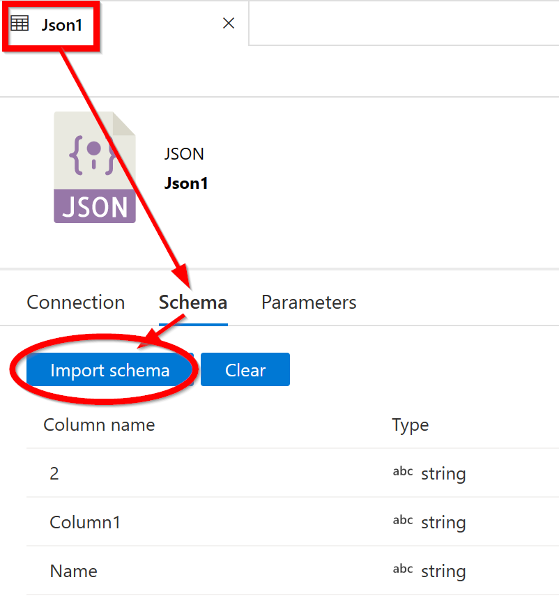 Import schema to dataset