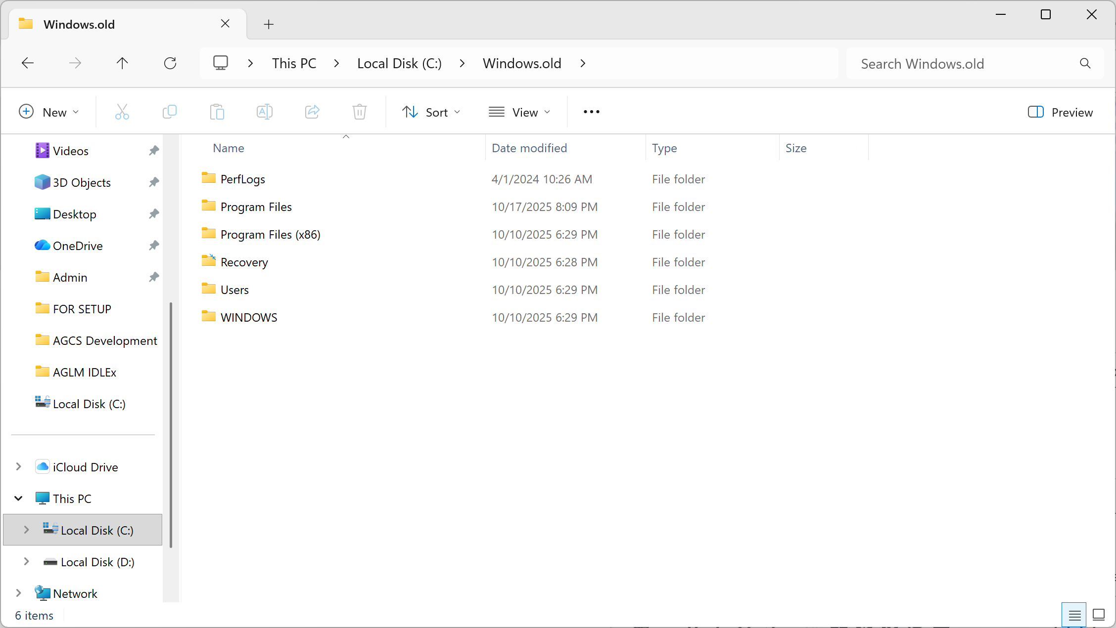 After an update to Windows 11 10.26220.5790 a Windows.old folder