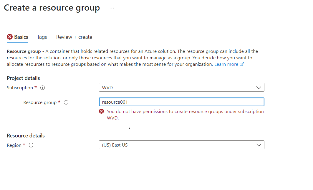 I cannot create a new resource group even though I am on student ...