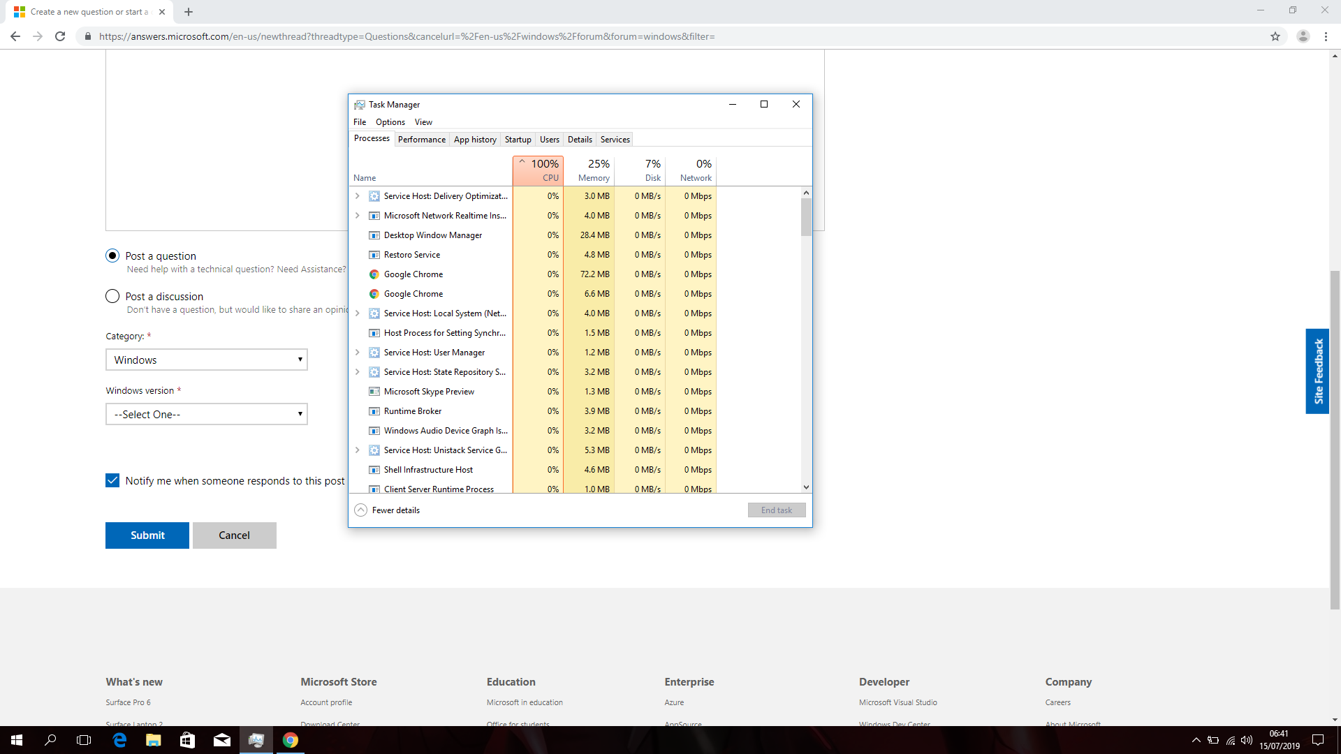 100% CPU usage after PC factory reset - Microsoft Q&A