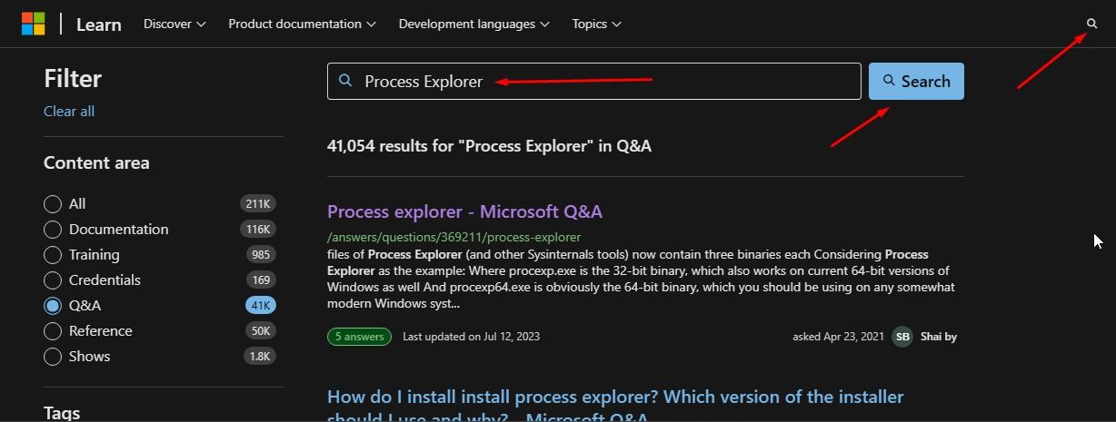 Process Explorer - Sysinternals page has incorrect link - Microsoft Q&A
