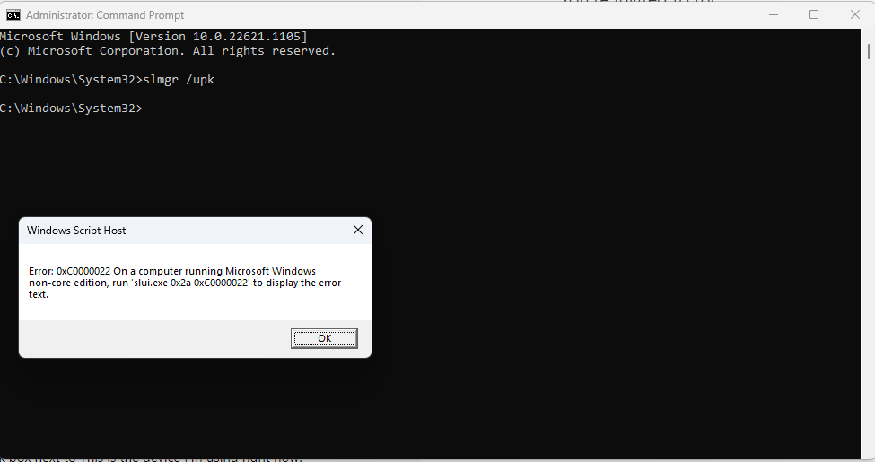 ERROR: 0XC0000022 after fresh reset. Windows is no longer activated ...