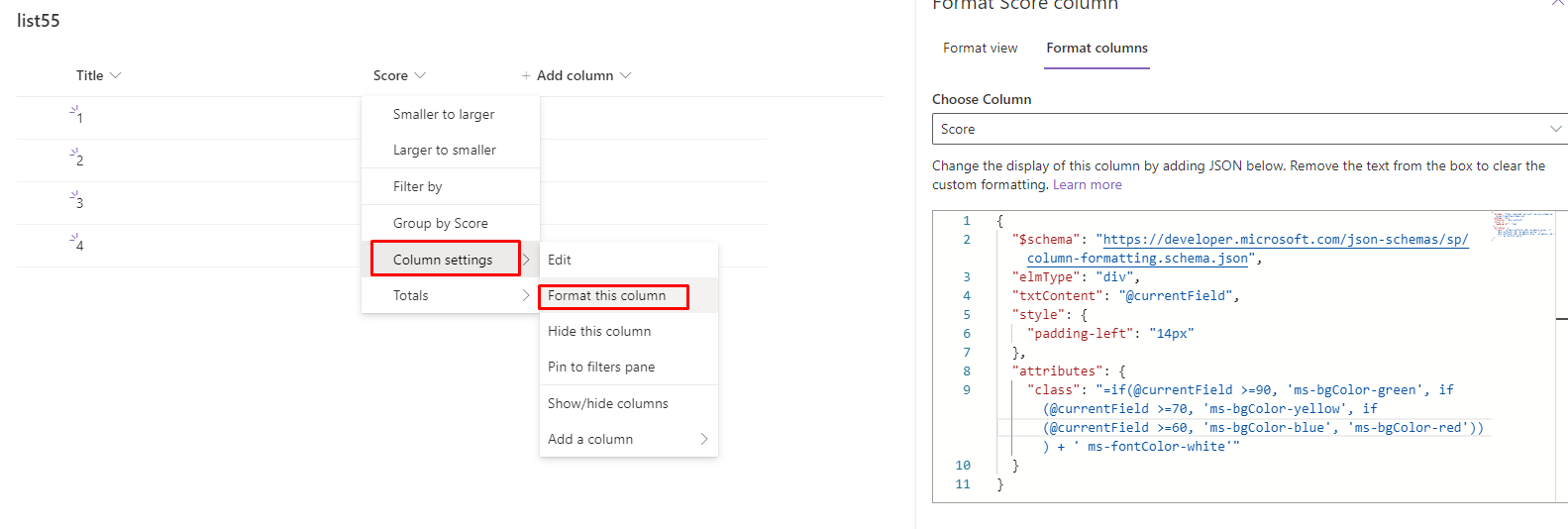 Does column formatting work for microsoft365 sharepoint - Microsoft Q&A