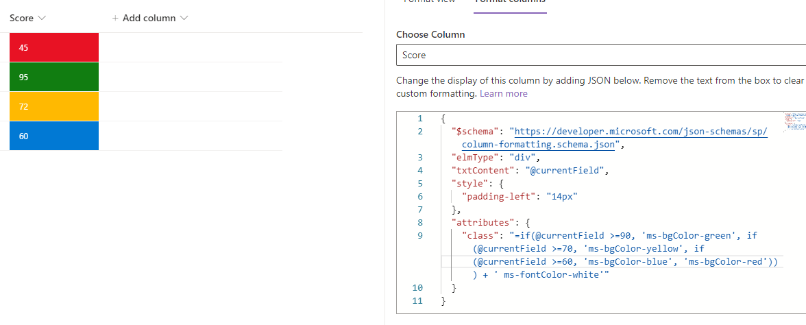 Does column formatting work for microsoft365 sharepoint - Microsoft Q&A