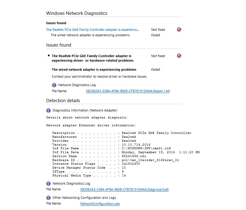 ETHERNET ISSUE - The Realtek PCIe GBe Family Controller Adapter is ...