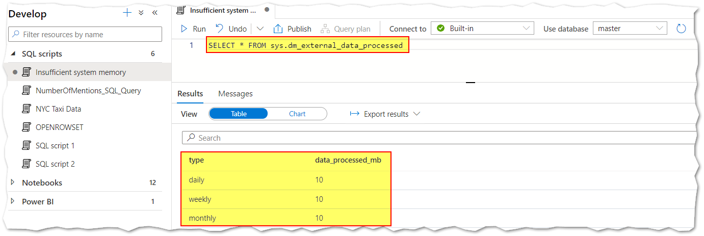 Synapse "There is insufficient system memory in resource pool ...
