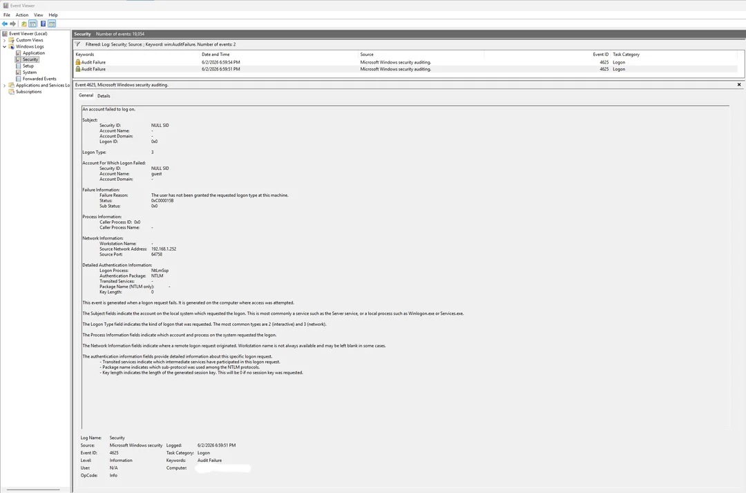 r/WindowsHelp - How to Prevent Audit Failure Logs from Causing Issues when trying to access Guest account