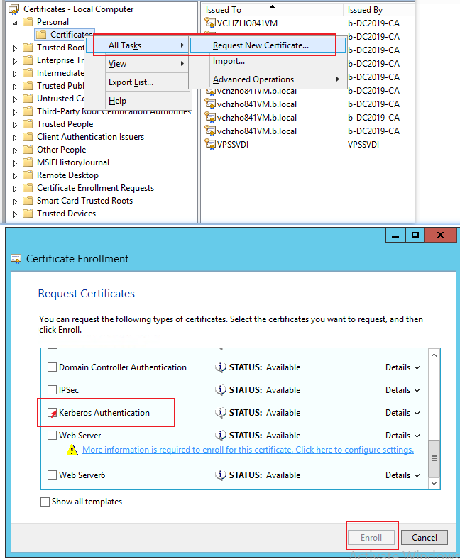 How can I get LDAP to work on Windows Server 2019 with internal CA