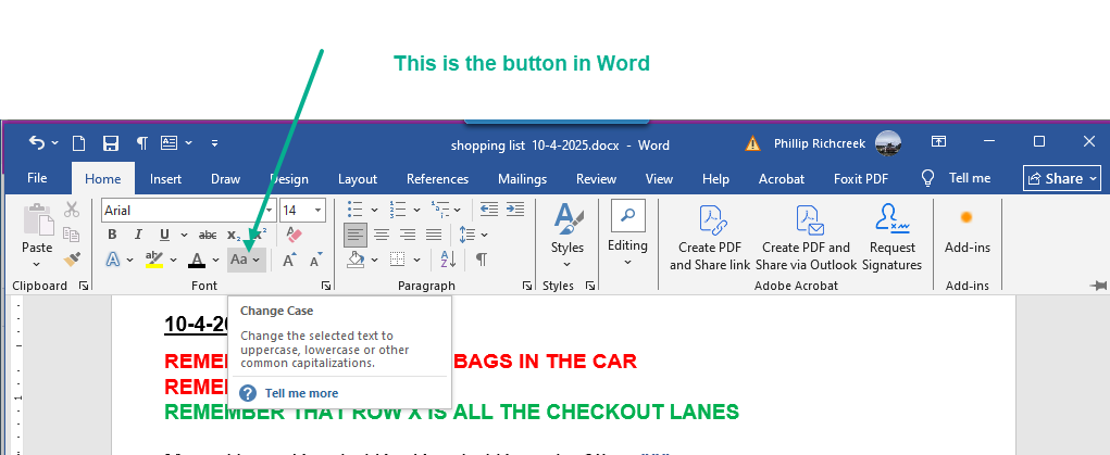 is there a change case option in excel