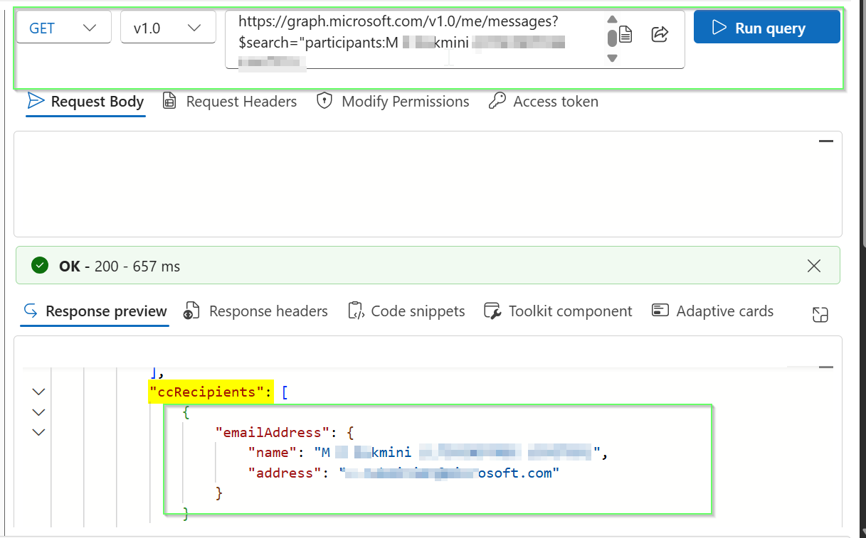 Graph API Error when searching messages using "participants ...
