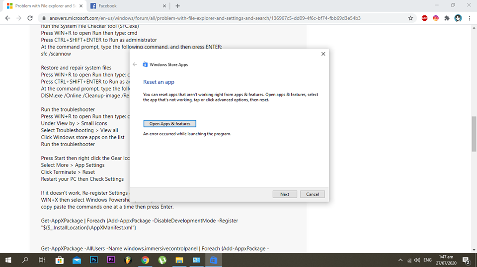 Problem with File explorer and Settings, and search button - Microsoft Q&A