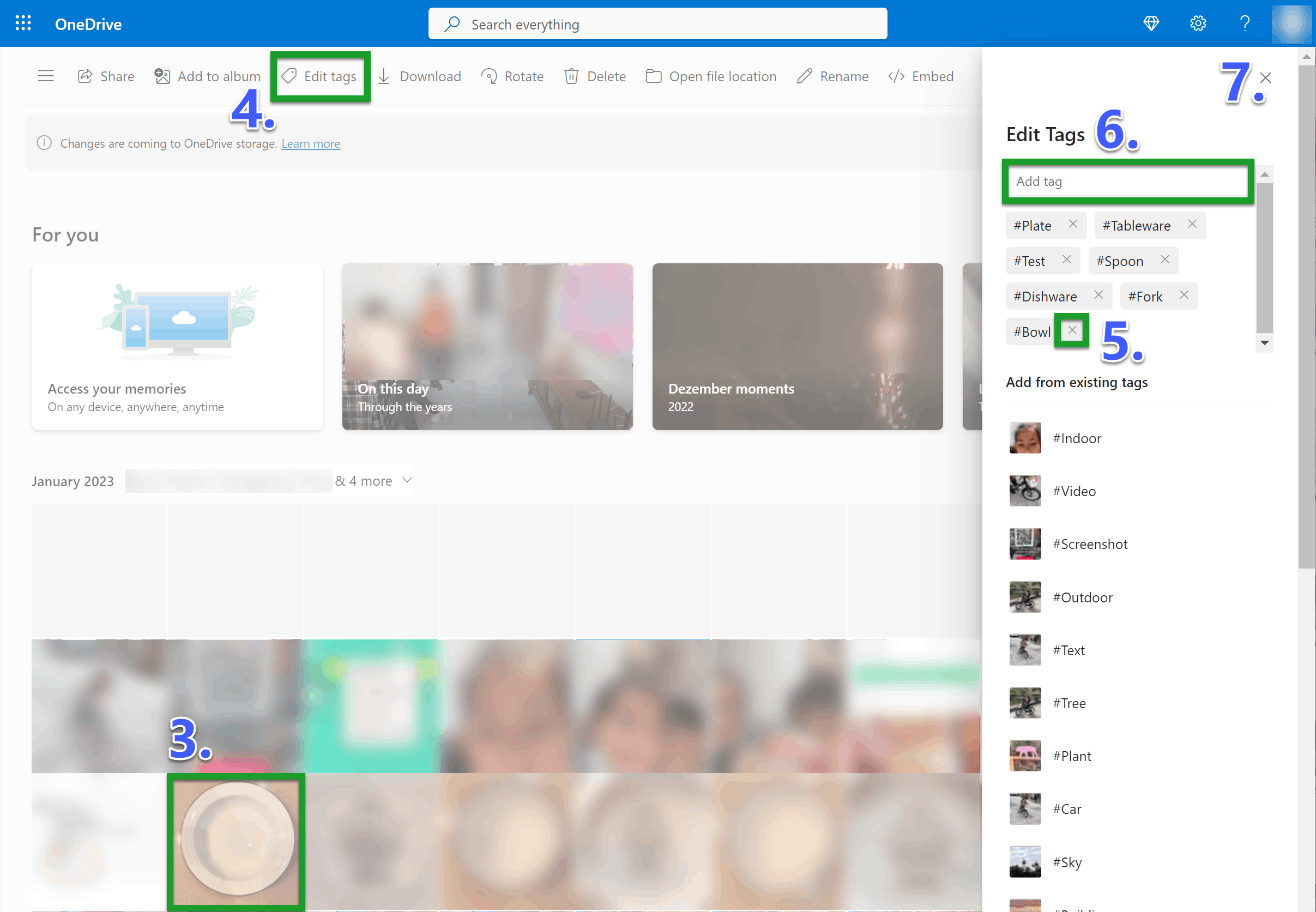 OneDrive photo TAGS not working. I choose photo select 