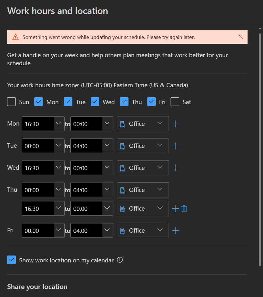 Issue with Updating Work Hours in Outlook Calendar - Microsoft Q&A