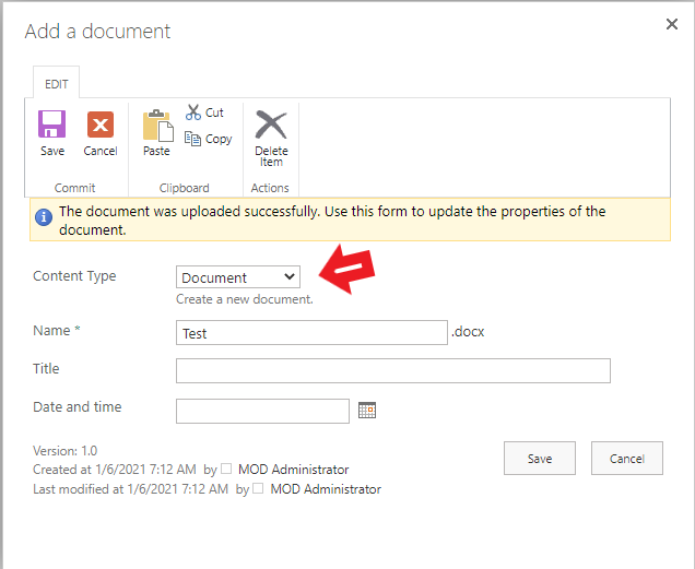 Prompting a new file for Content Type - SharePoint - Microsoft Q&A