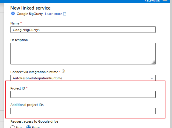 Does the linkedServicede of Google BigQuery support passing project IDs ...