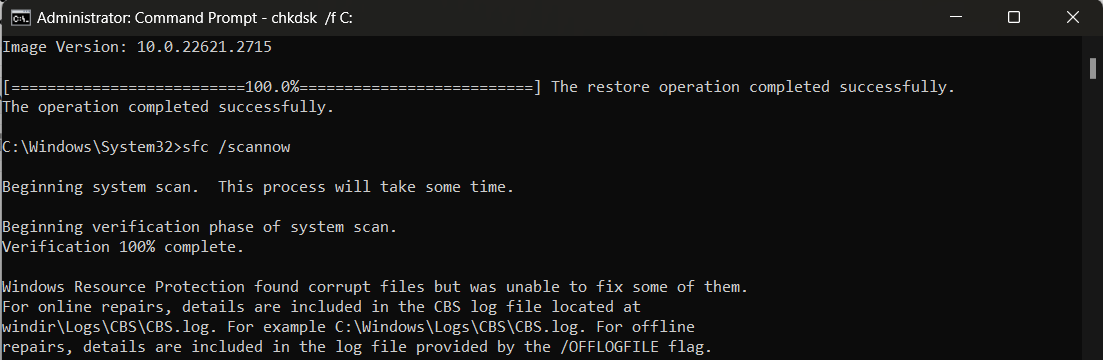 Unable to fix corrupted files - Microsoft Q&A