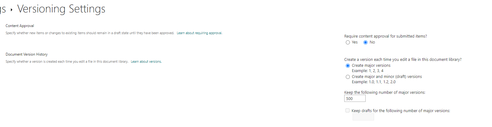 SharePoint Versioning disabled issue - Microsoft Q&A