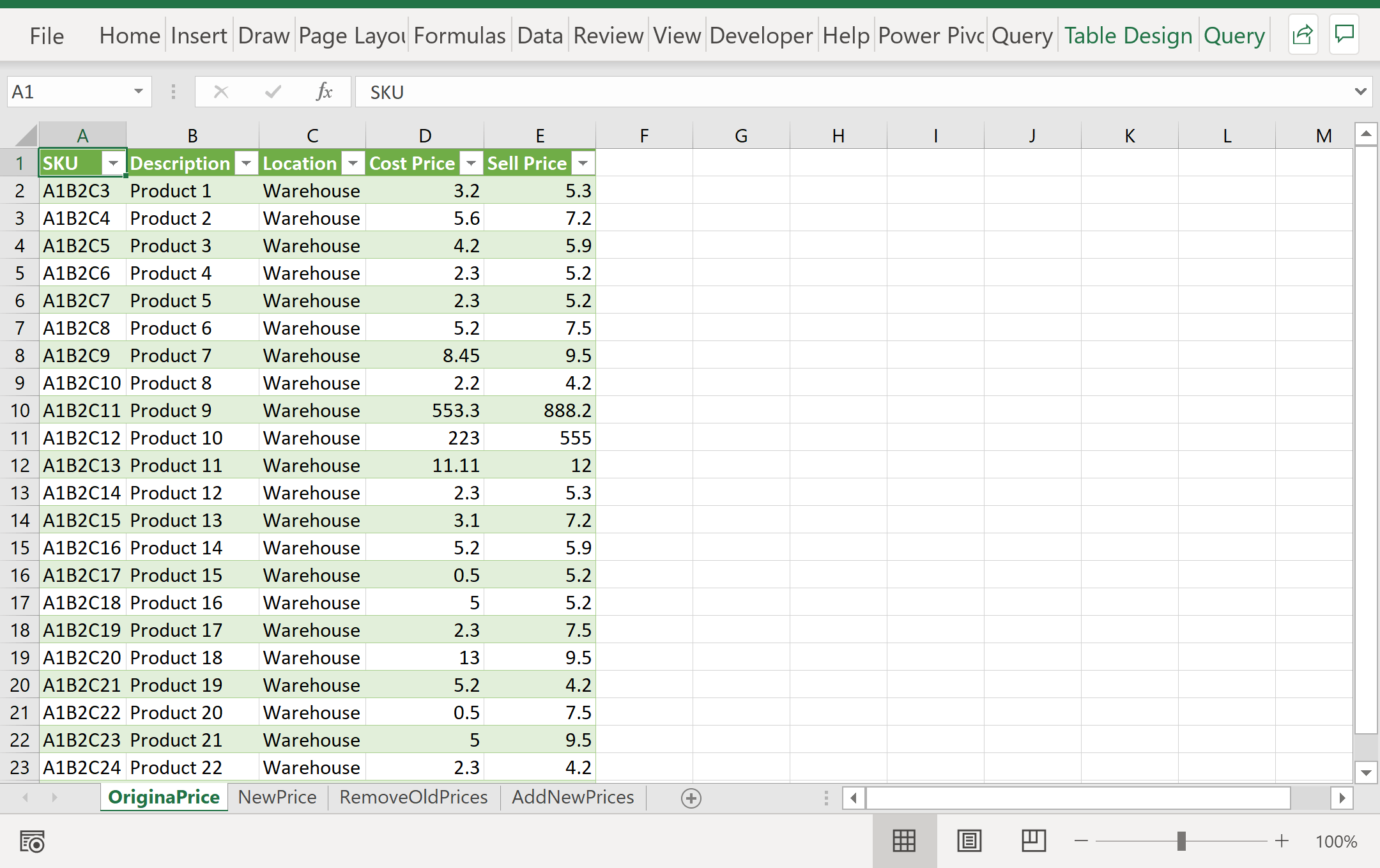 Updating prices in excel documents when price rises are not across the ...
