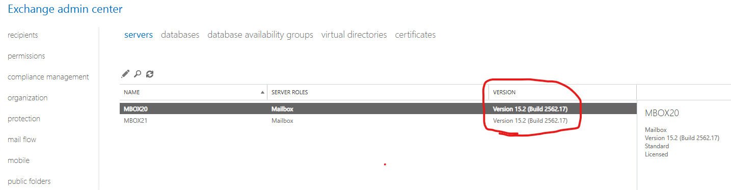 exchange SE Web interface  Version number not sysncing 