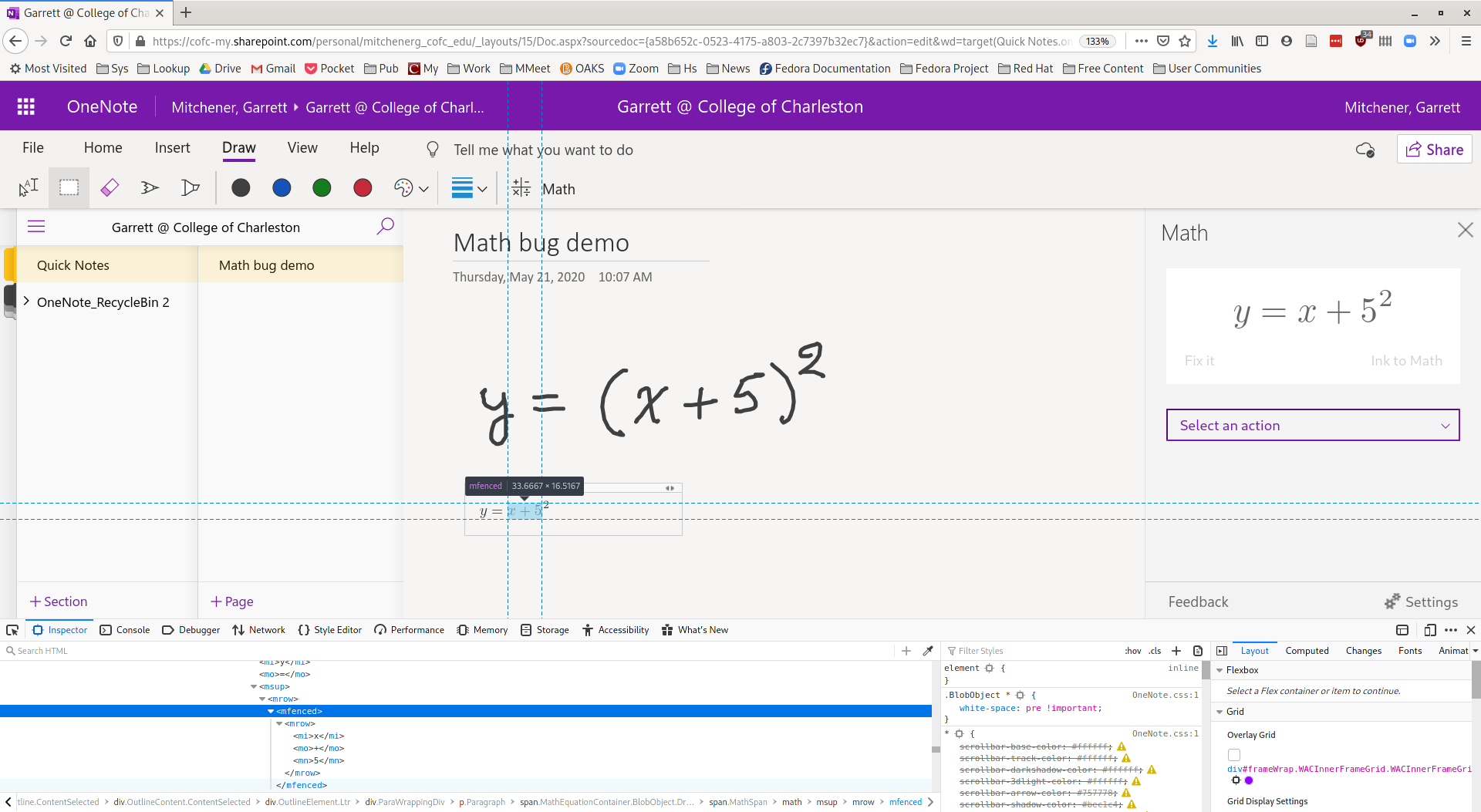 OneNote math notation in the web browser uses obsolete mfenced ...