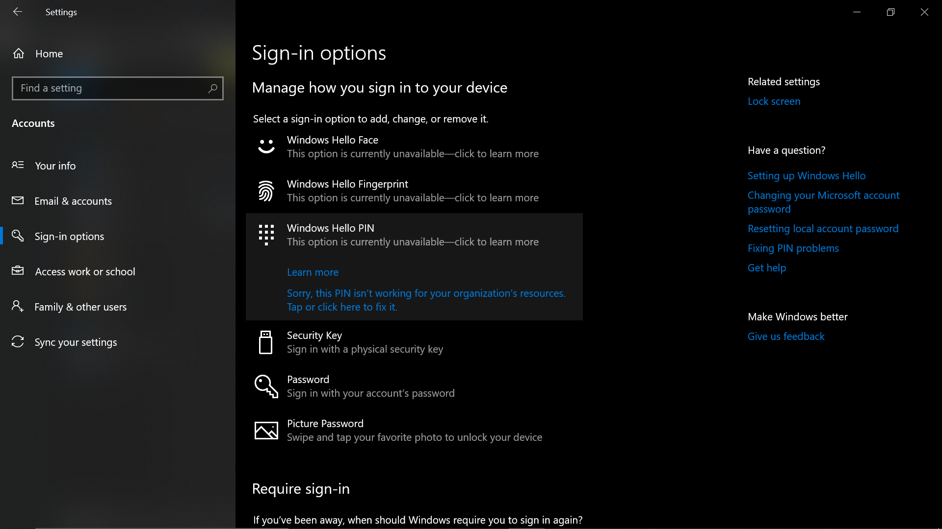 Can't change Sign-in pin Windows 10 - Microsoft Q&A