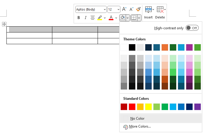 What causes the available background colors for tables to change ...