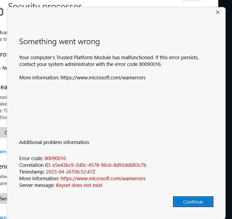 Your computer Trusted Platform Module has malfunctioned
