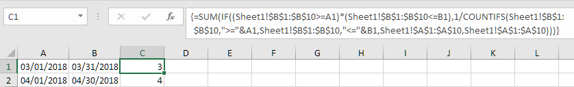 Count unique values within a date range without referencing the ...