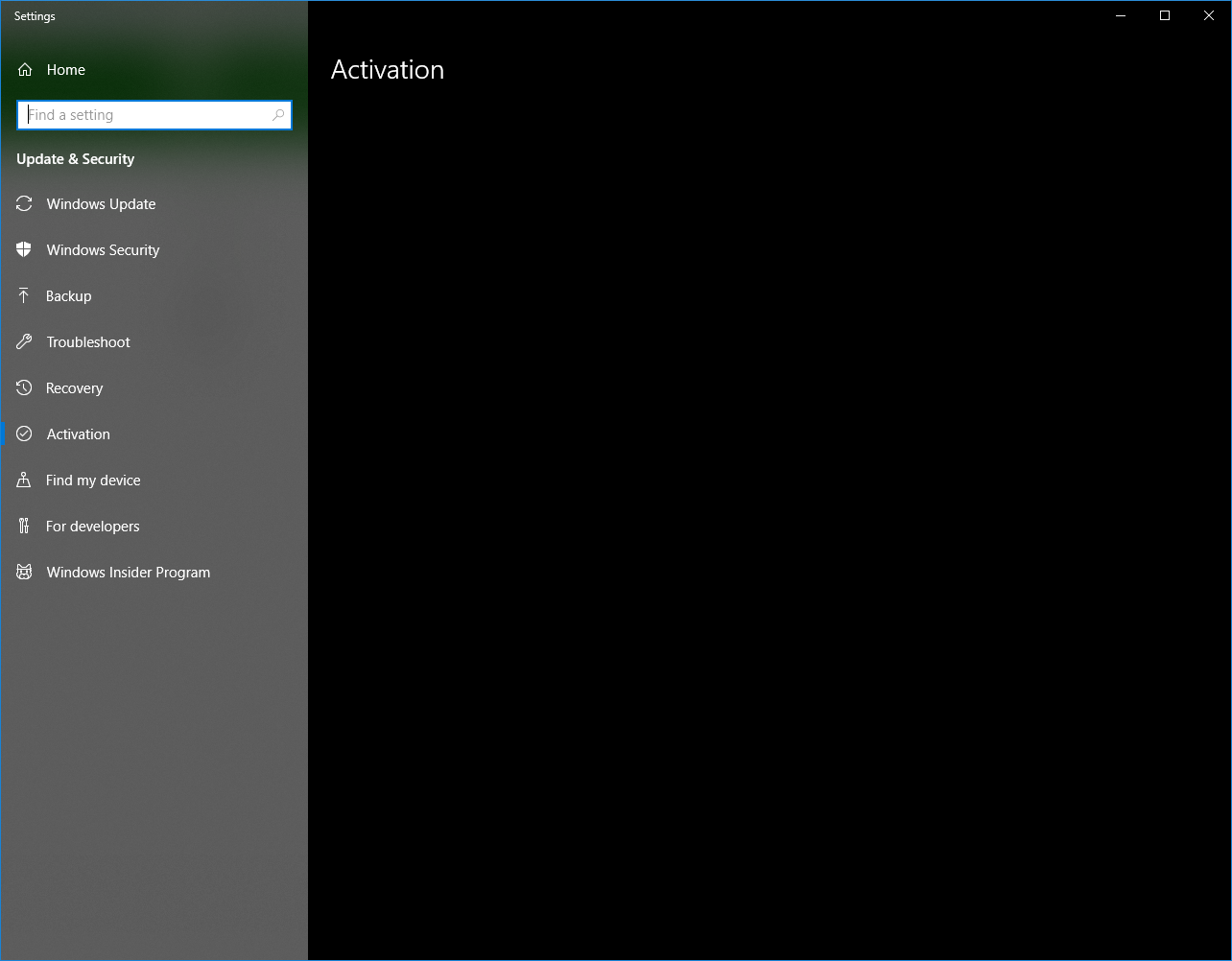 Windows activation screen in settings is blank, blue activation screen ...