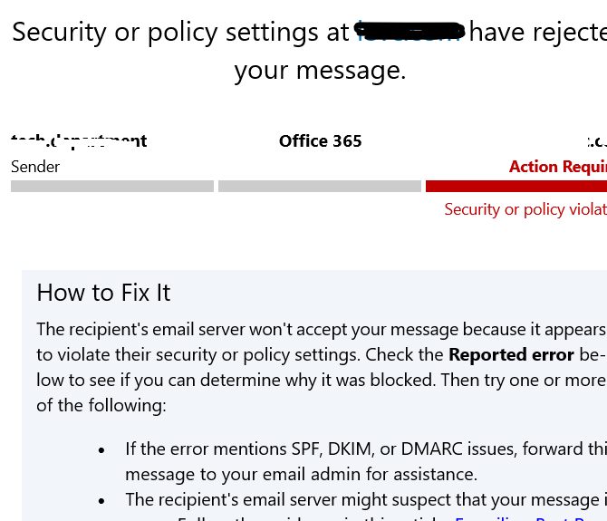 When i send email to ****@**** the email has been rejected - Microsoft Q&A
