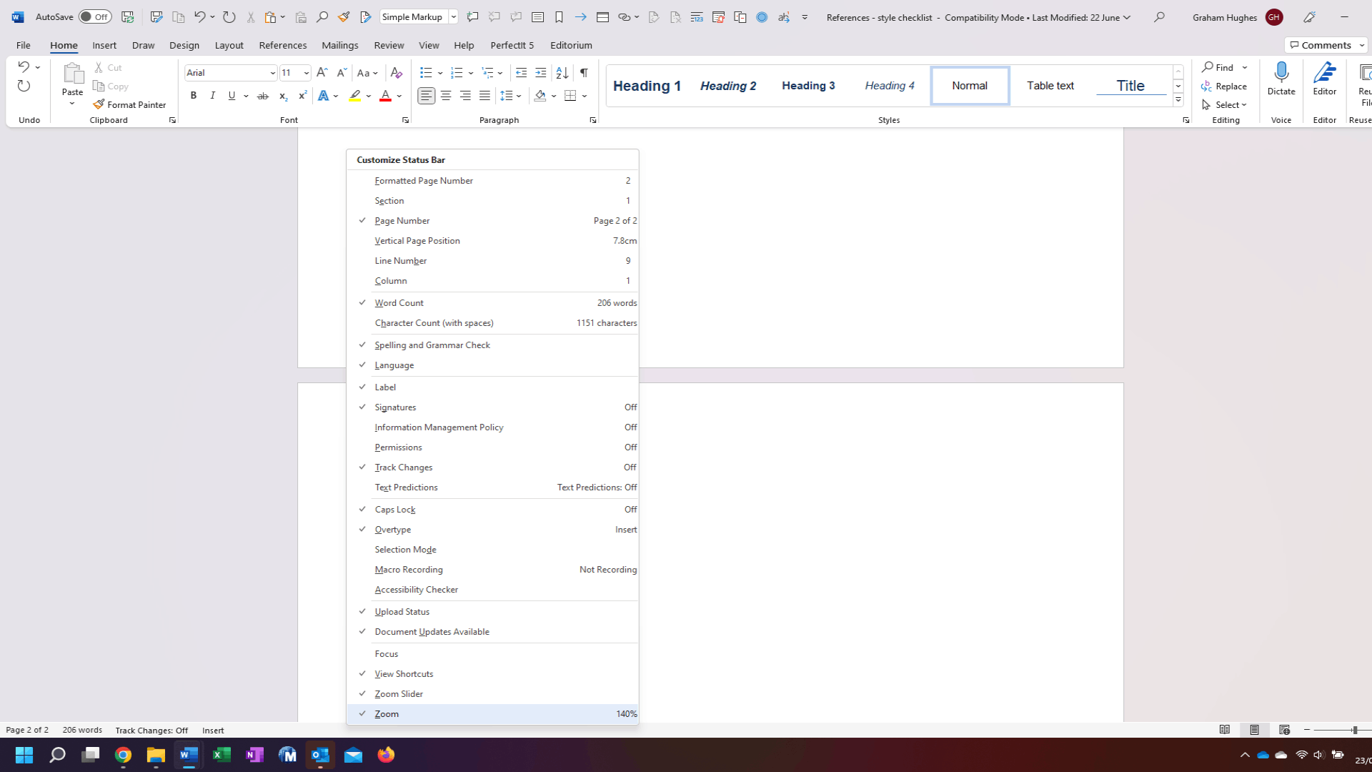 Word status bar not showing all the selected items - Microsoft Q&A