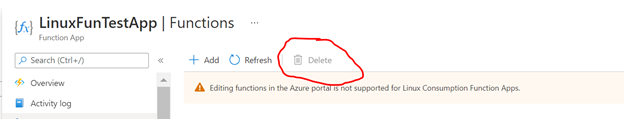 Can I delete an individual Function from my Linux Function App ...