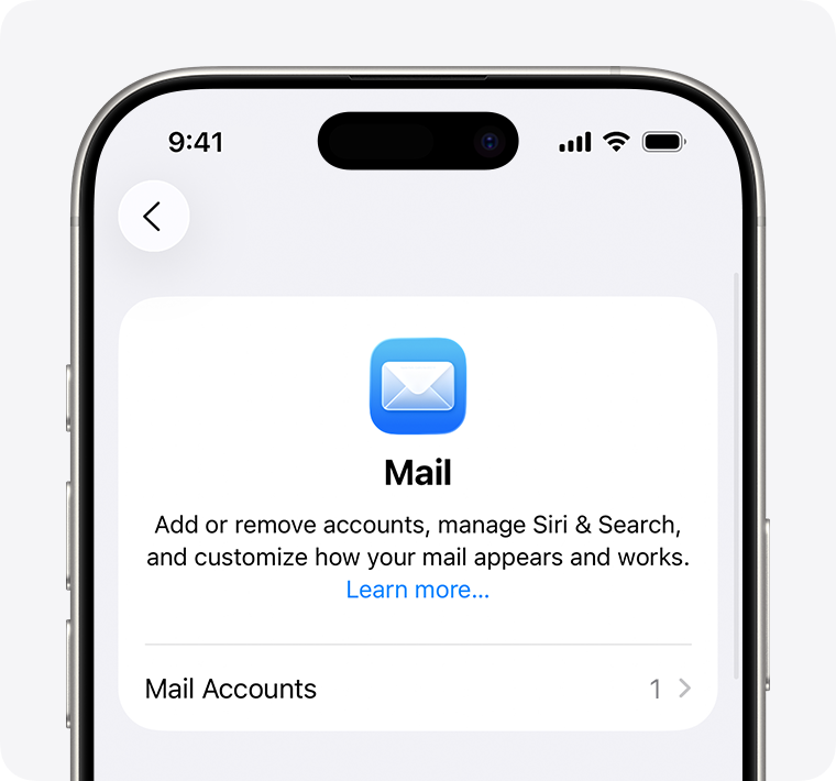 Mail Accounts settings screen in iOS, a step in adding an email account.