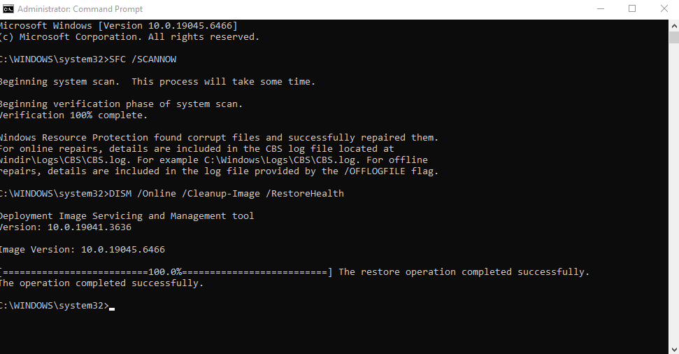 cmd corrupted file  on HP X360
