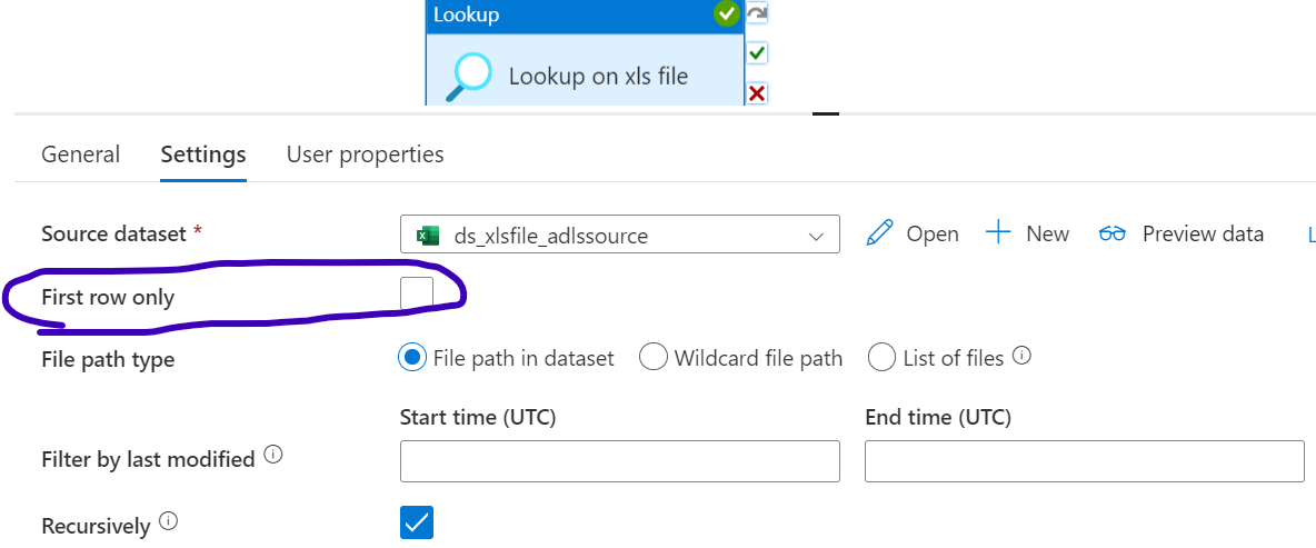 Scenarios for using First Row Only in lookup activity