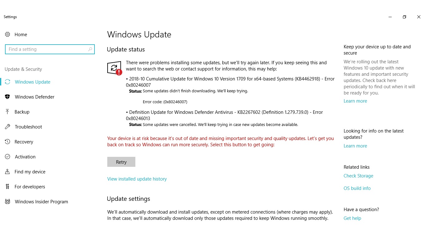 Windows 10 Version 1709 ไม่สามารถอัพเดทได้ - คำถามคำตอบของ Microsoft