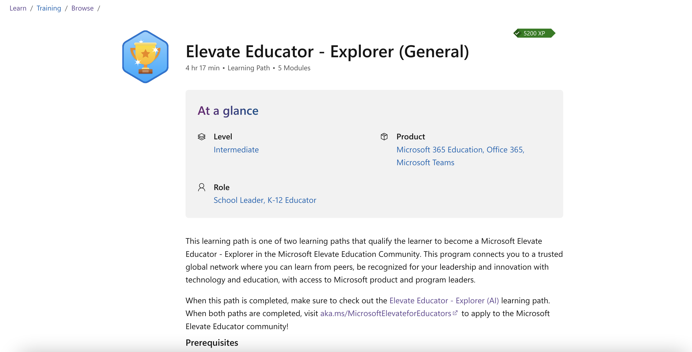 I have completed the course: Elevate educator - explorer (general) but ...