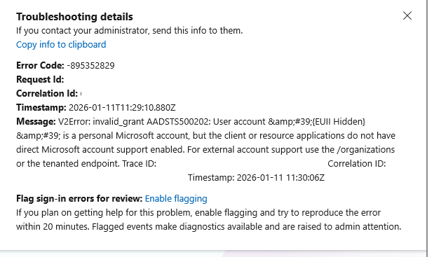 outlook error -895352829 - Microsoft Q&A