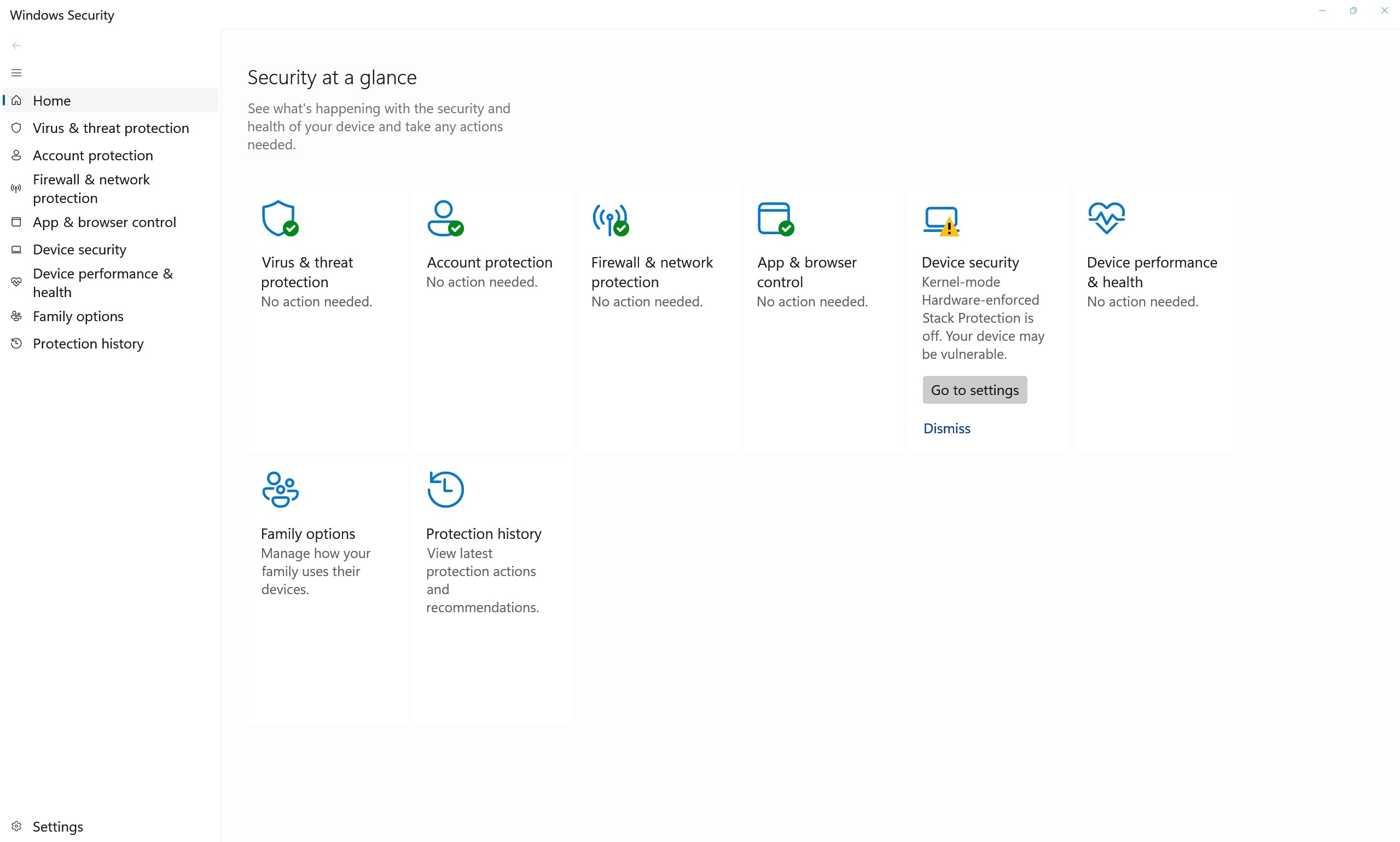 Device security Kernel=mode hardware-enforced stack protection is off ...