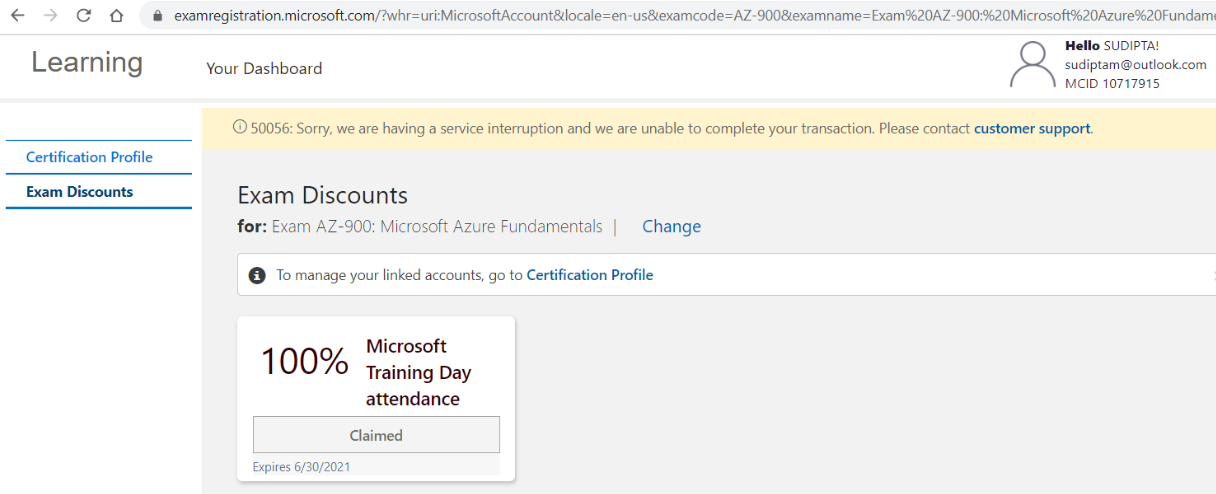 Unable to schedule AZ 900 exam after attending training - Microsoft Q&A