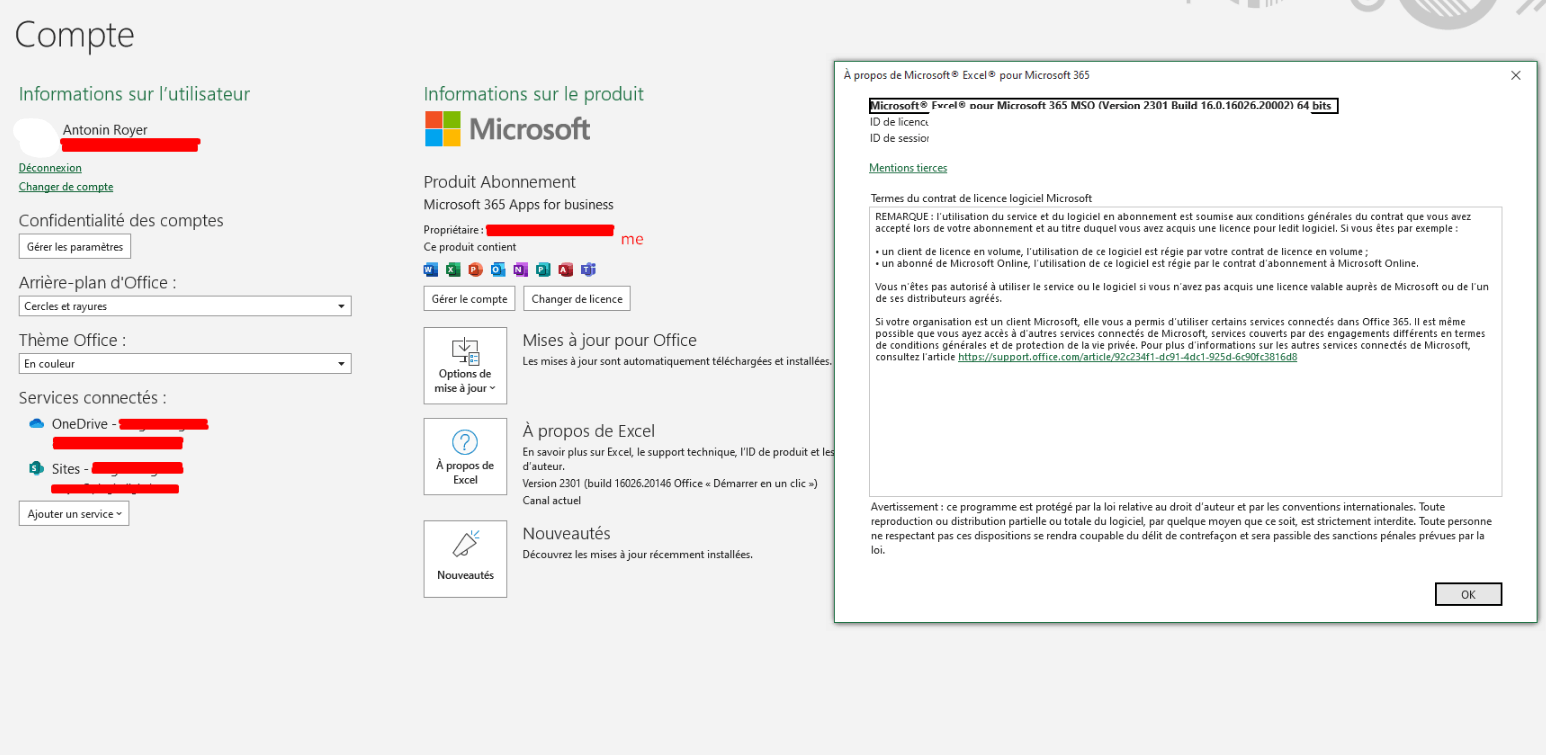 I am considered as an external user of my organization in excel ...
