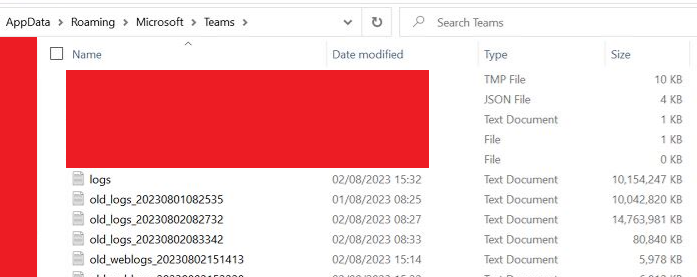 Teams log folder