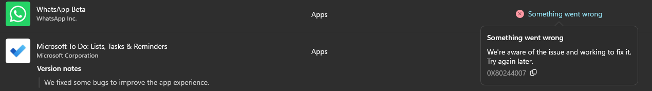 Microsoft Store throwing error 0X80244007 when I attempt to download ...