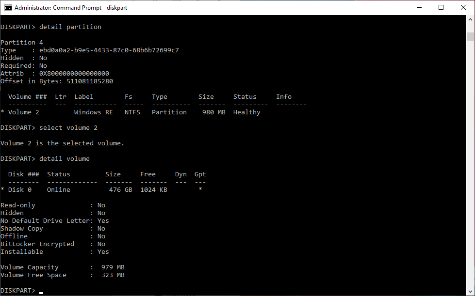 How do you test the Windows RE partition, set with the reagentc ...