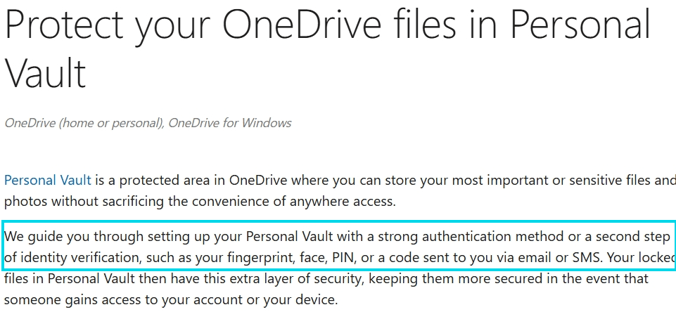 OneDrive, Personal Vault -- Why, why, why can you not use a six digit ...