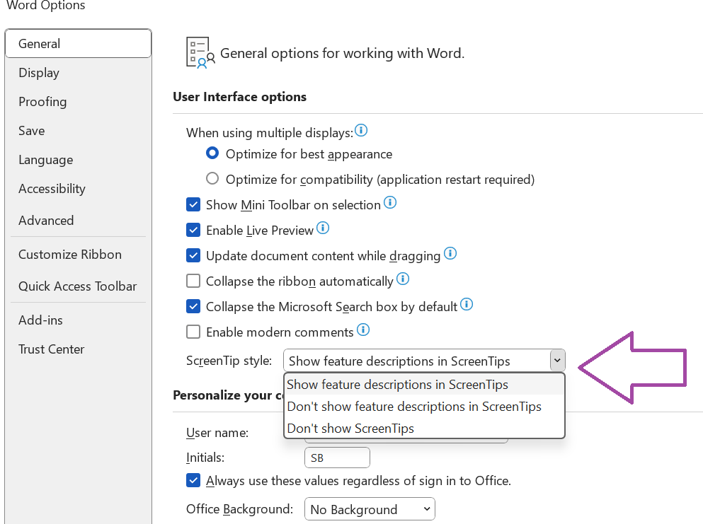 Word has started displaying word descriptions next to the keyboard ...