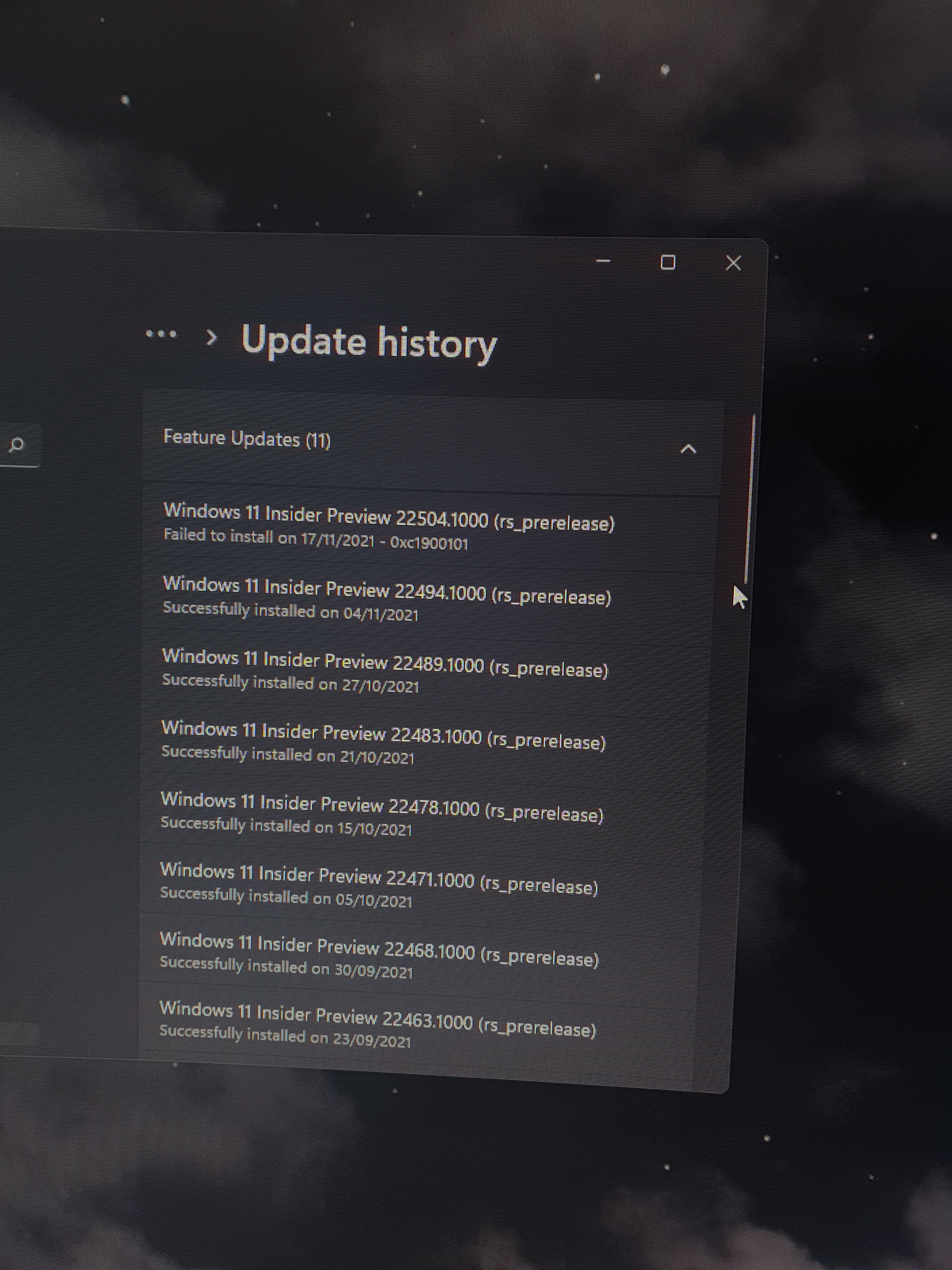 Windows 11 insider update error 0x1900101 - Microsoft Q&A