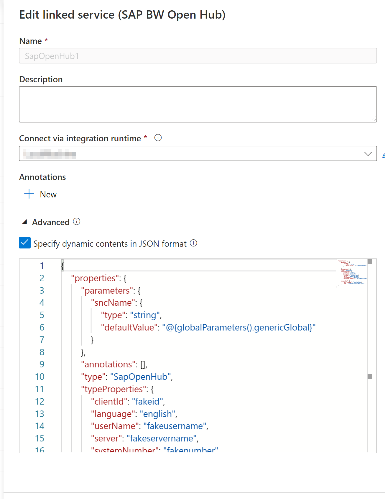 Unable to use Global Parameters inside JSON of a SAP Open Hub Linked ...