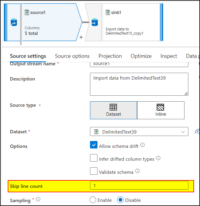 Azure data factory dataset first row as header - Microsoft Q&A