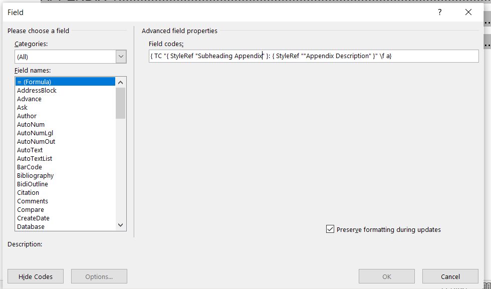 Use short cross-reference to Appendix in text but show the full title ...